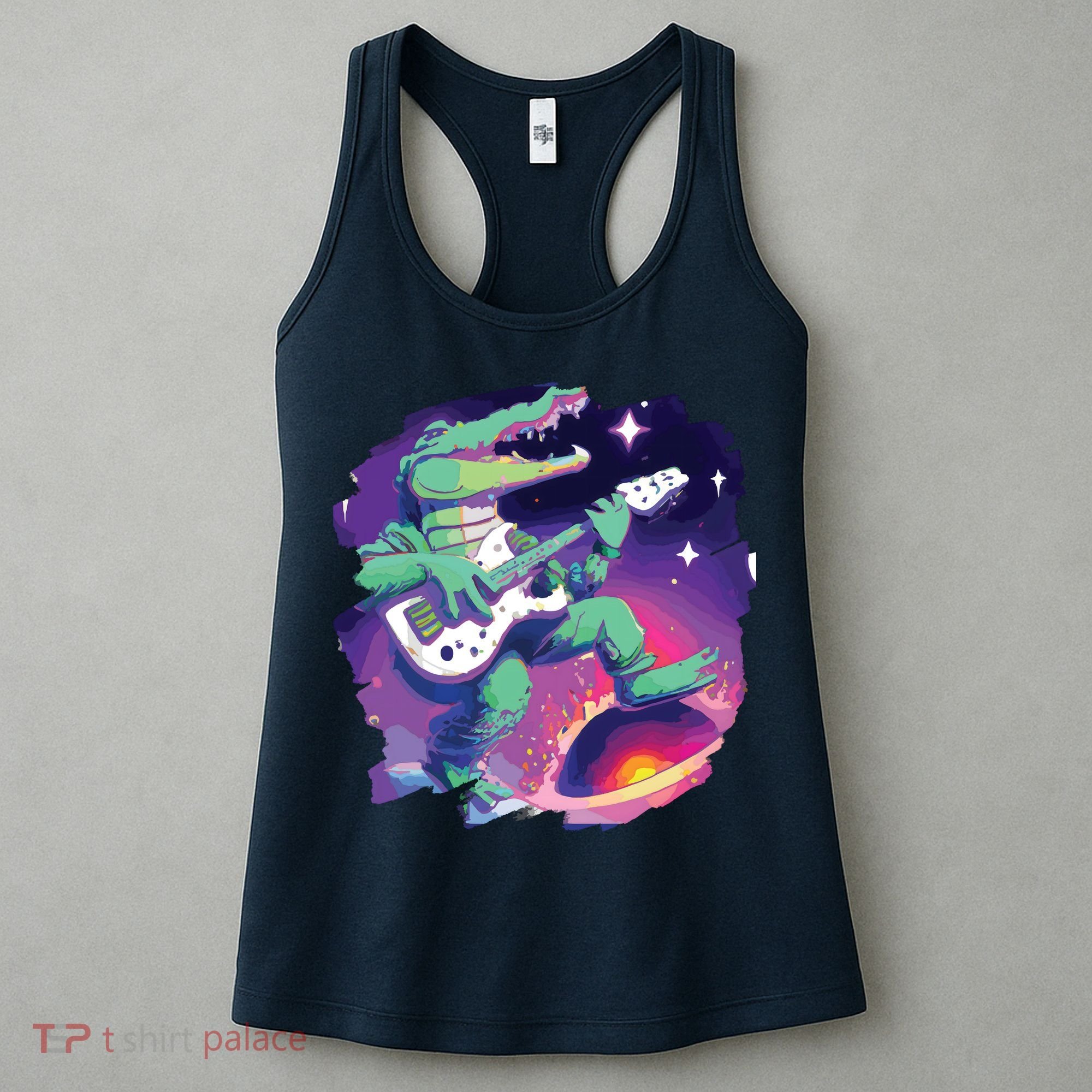 Crocodile Playing Guitar In Space Outer Space Alligator Women's Tank Top