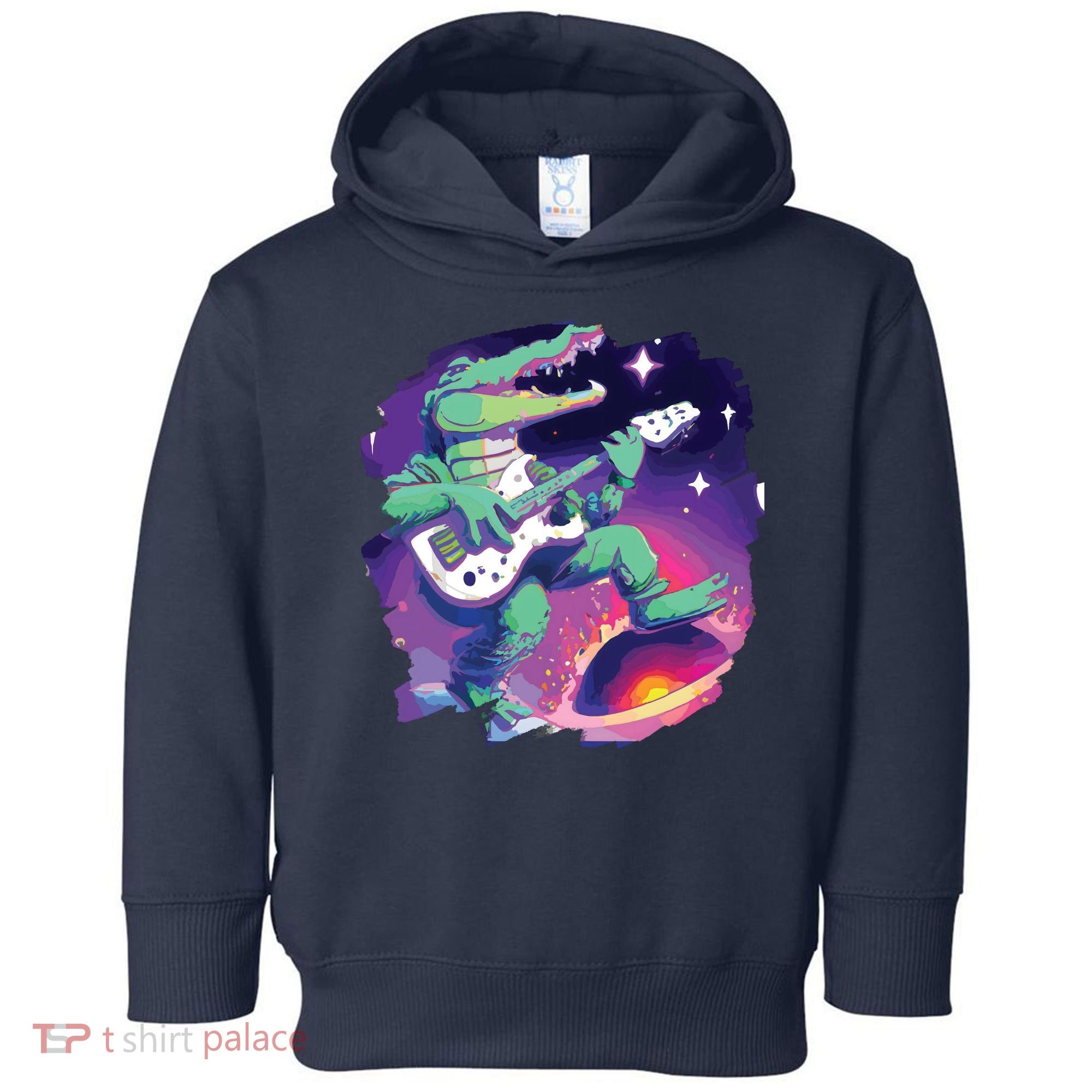 Crocodile Playing Guitar In Space Outer Space Alligator Toddler Hoodie
