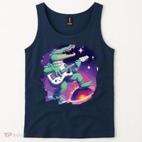 Crocodile Playing Guitar In Space Outer Space Alligator Tank Top thumb 2