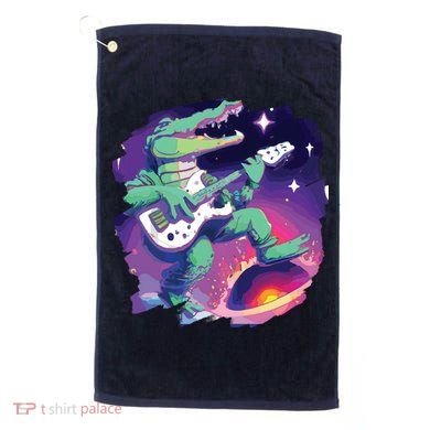 Crocodile Playing Guitar In Space Outer Space Alligator Golf Towel