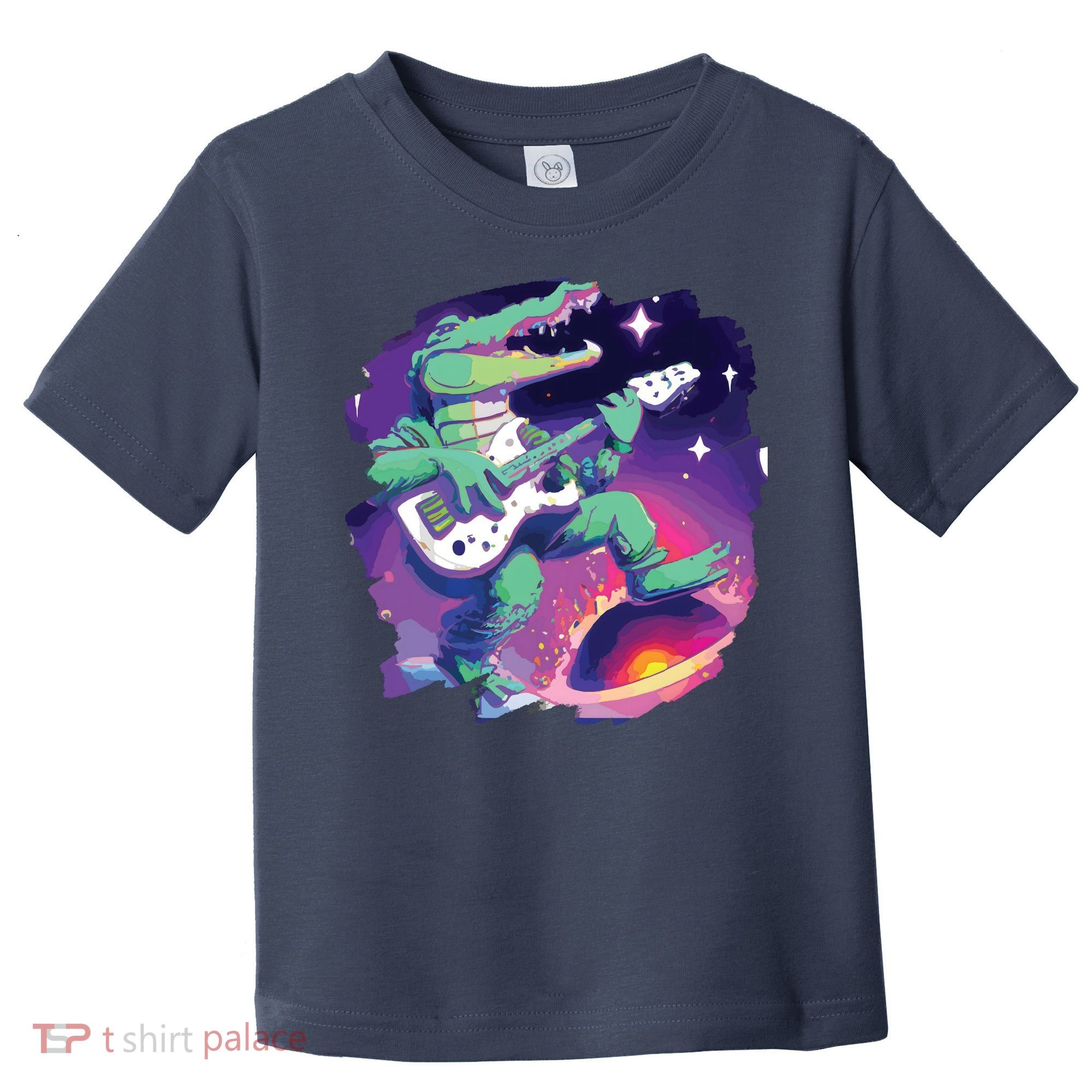 Crocodile Playing Guitar In Space Outer Space Alligator Toddler T-Shirt