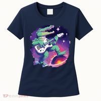 Crocodile Playing Guitar In Space Outer Space Alligator Women's T-Shirt thumb 0