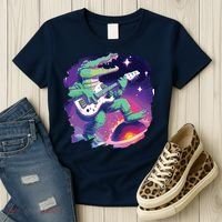 Crocodile Playing Guitar In Space Outer Space Alligator Women's T-Shirt thumb 3