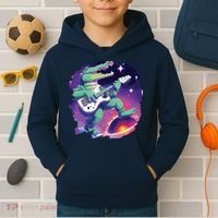 Crocodile Playing Guitar In Space Outer Space Alligator Kids Hoodie thumb 2