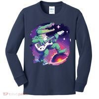 Crocodile Playing Guitar In Space Outer Space Alligator Kids Long Sleeve Shirt thumb 0