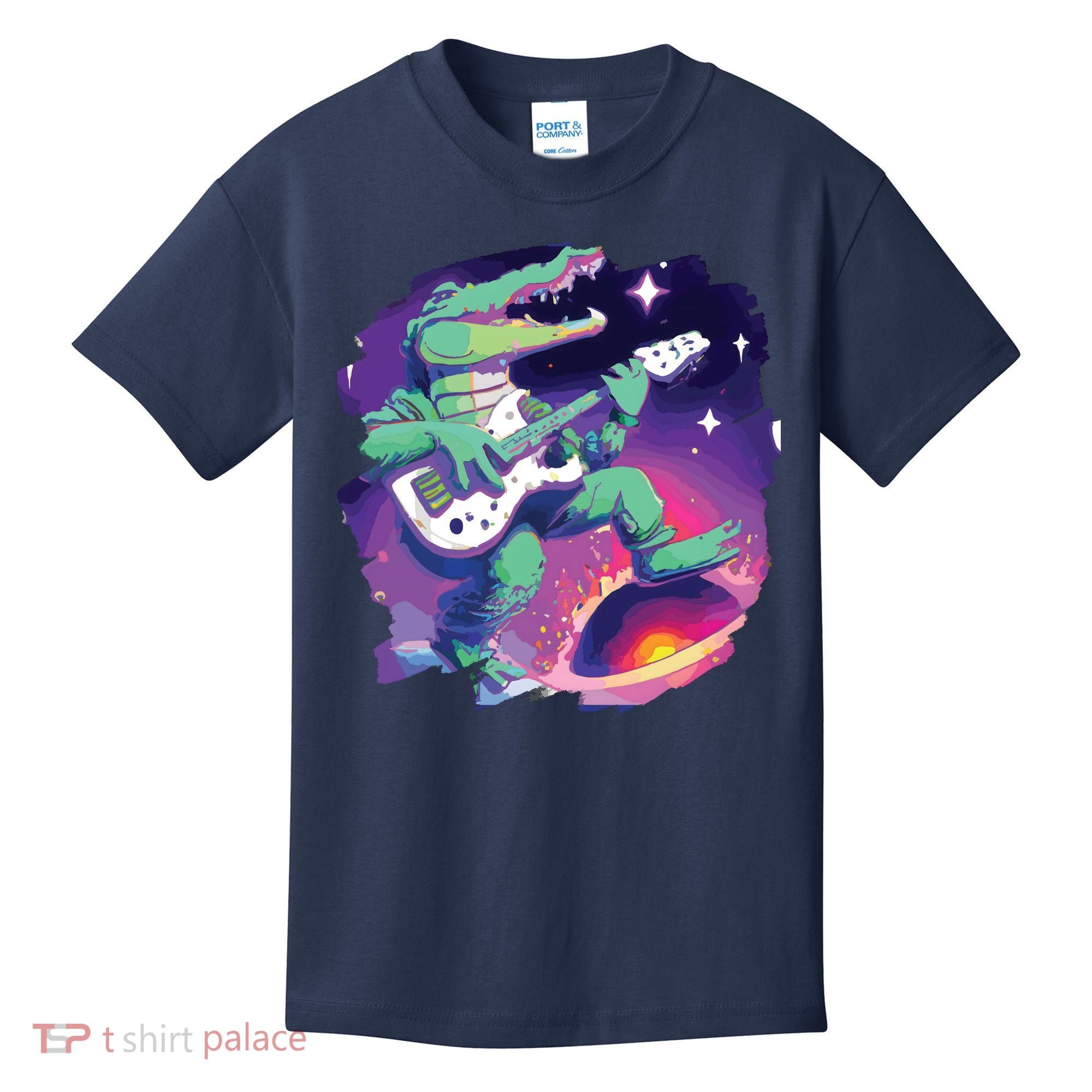 Crocodile Playing Guitar In Space Outer Space Alligator Kids T-Shirt