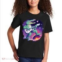 Crocodile Playing Guitar In Space Outer Space Alligator Kids T-Shirt thumb 2