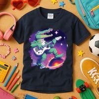 Crocodile Playing Guitar In Space Outer Space Alligator Kids T-Shirt thumb 3