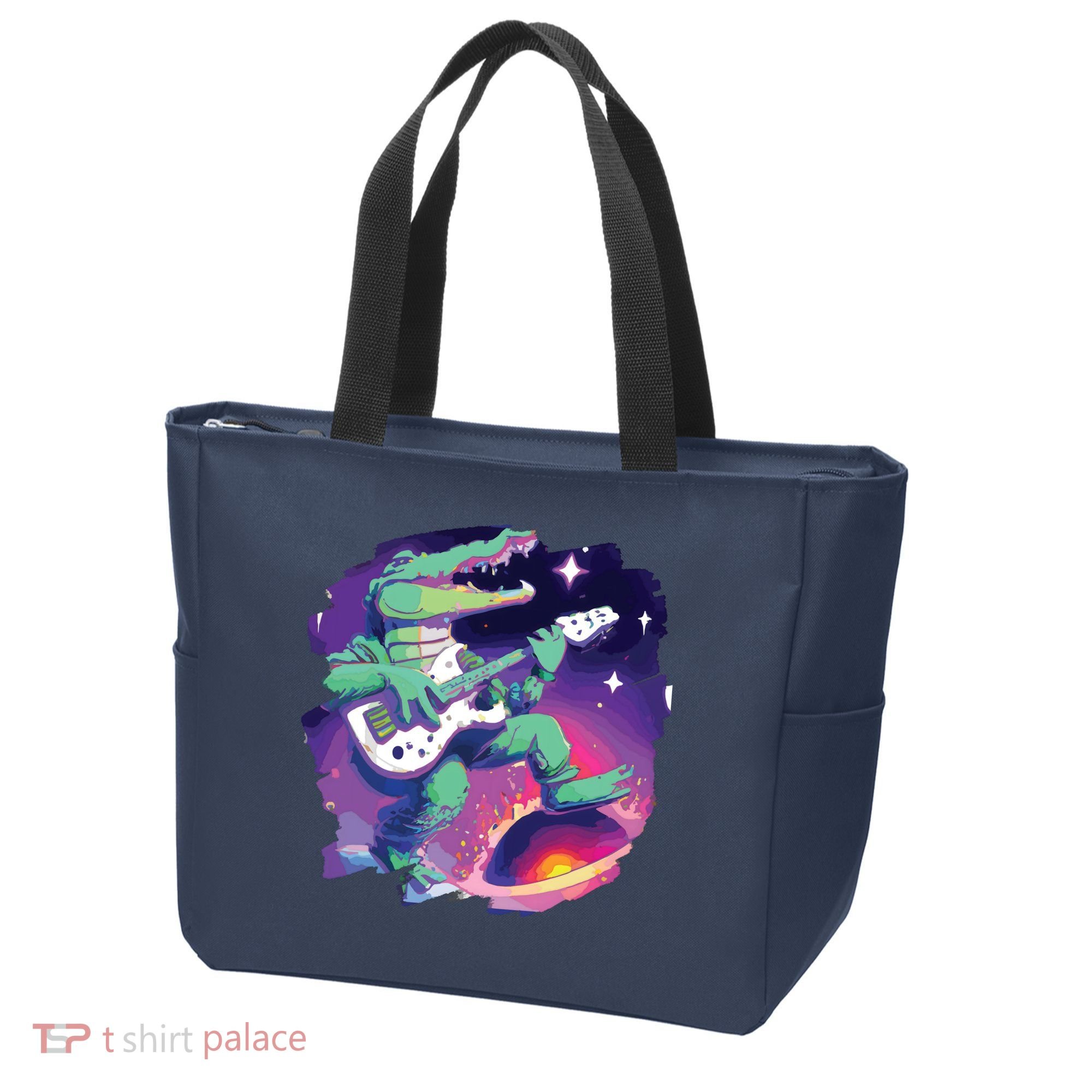 Crocodile Playing Guitar In Space Outer Space Alligator Tote Bag