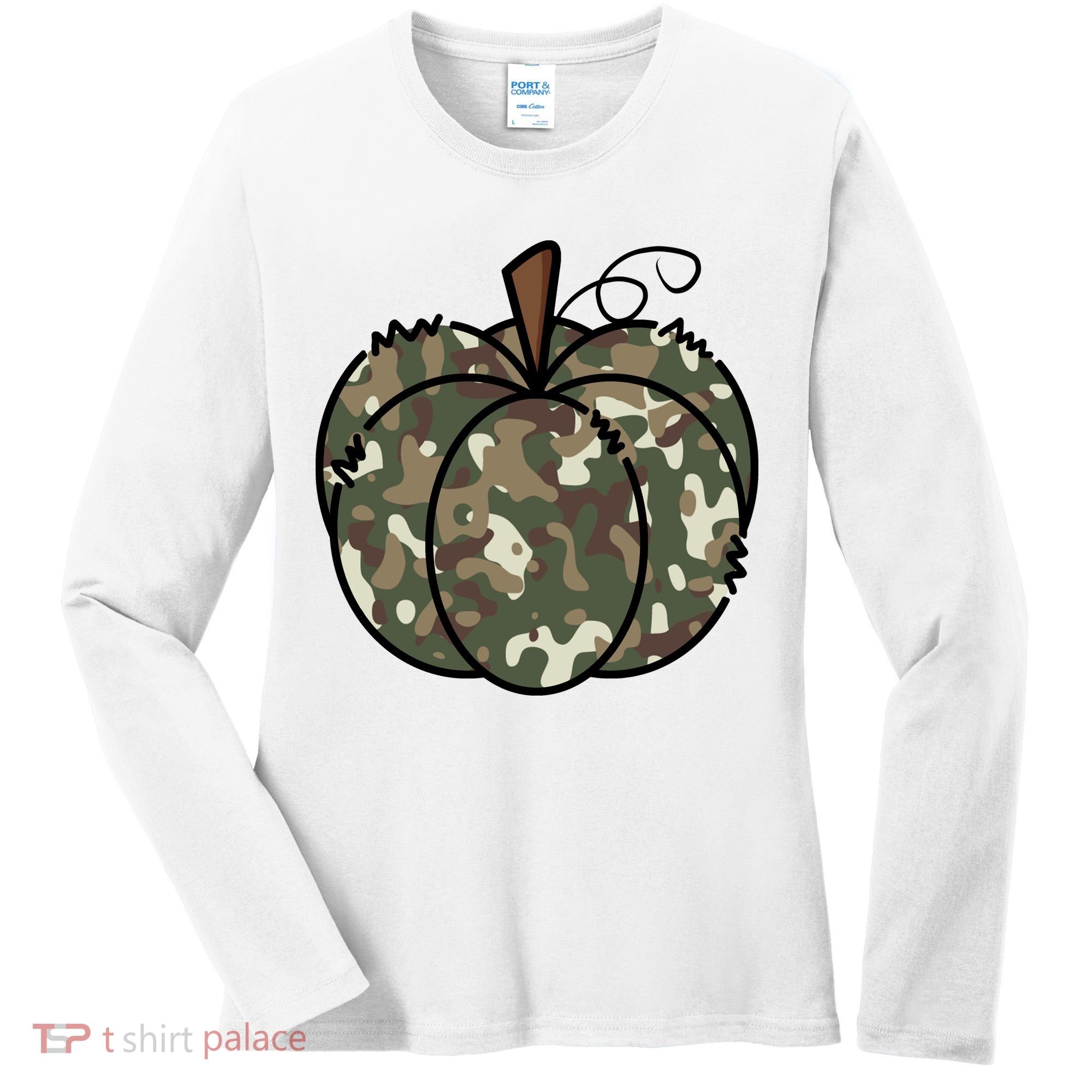 Camouflage Pumpkin Holiday Women's Long Sleeve Shirt