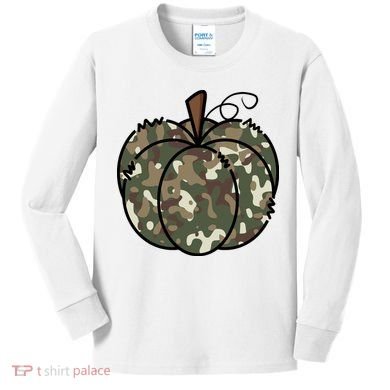 Camouflage Pumpkin Holiday Kids Long Sleeve Shirt