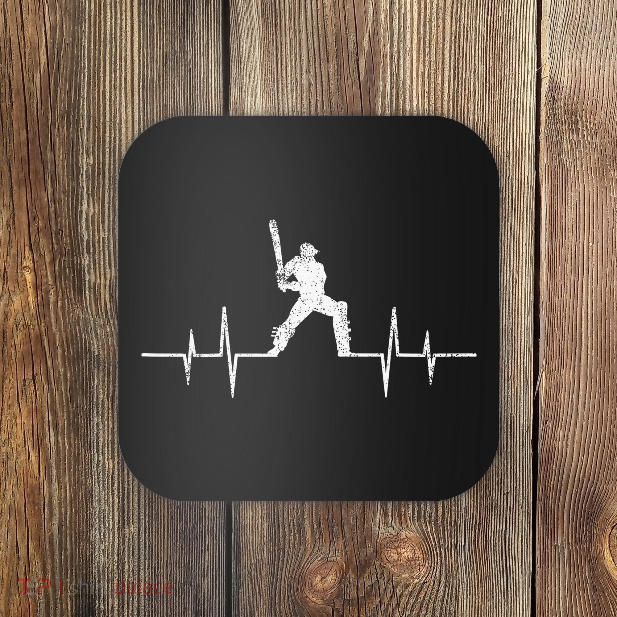 Cricket Player Heartbeat Gift EKG Cricket Fans Lover Funny Coaster
