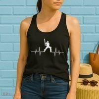 Cricket Player Heartbeat Gift EKG Cricket Fans Lover Funny Women's Tank Top thumb 2