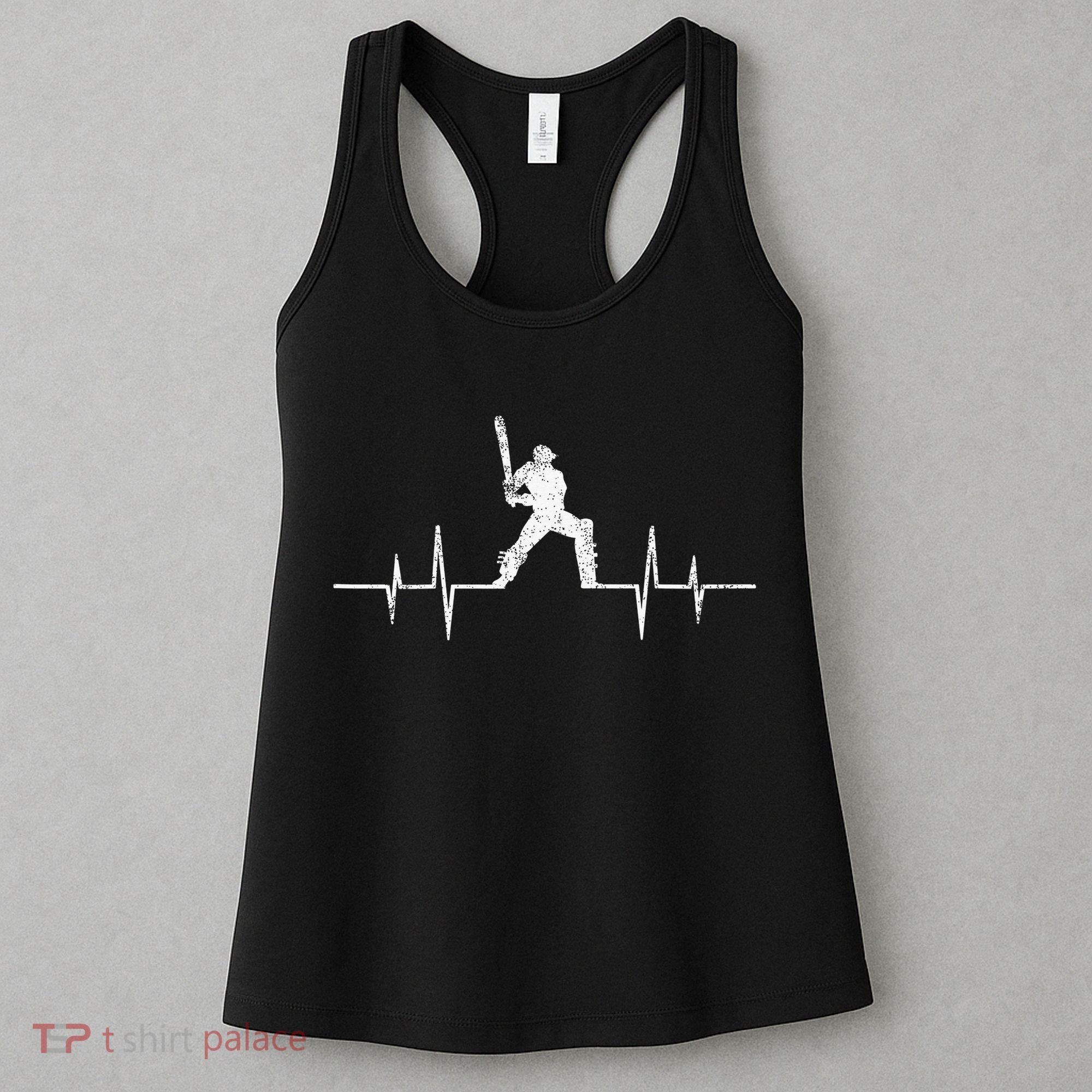 Cricket Player Heartbeat Gift EKG Cricket Fans Lover Funny Women's Tank Top