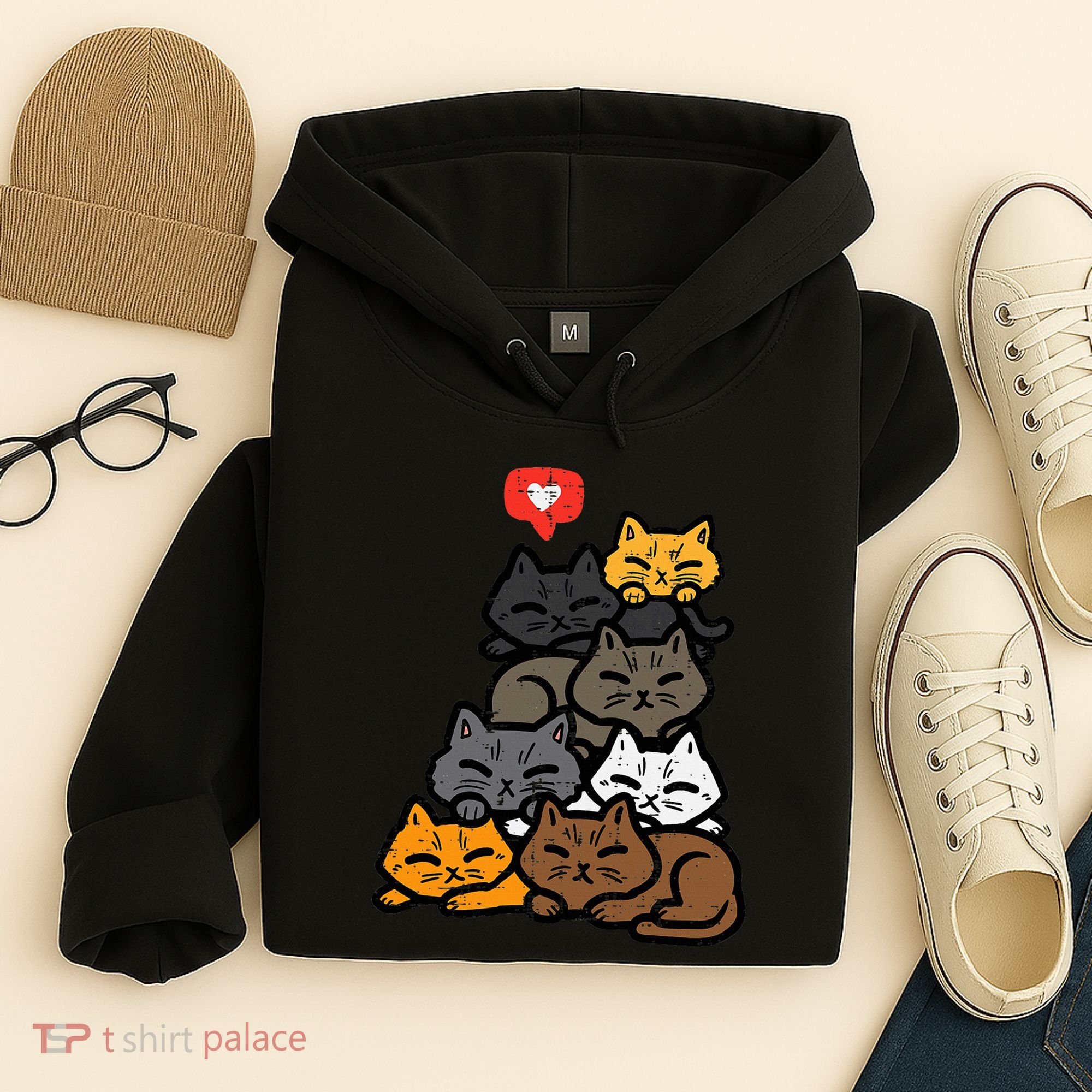 Cat Pile Heart Kawaii Kitten Anime Hoodie