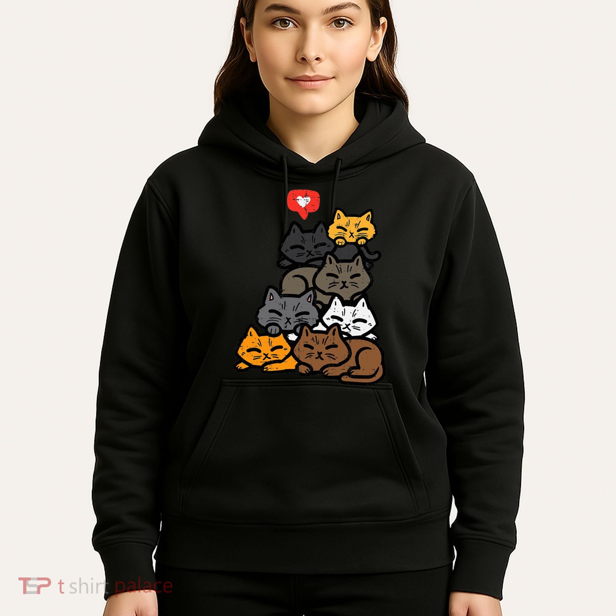 Cat Pile Heart Kawaii Kitten Anime Hoodie