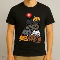 Cat Pile Heart Kawaii Kitten Anime T-Shirt thumb 3