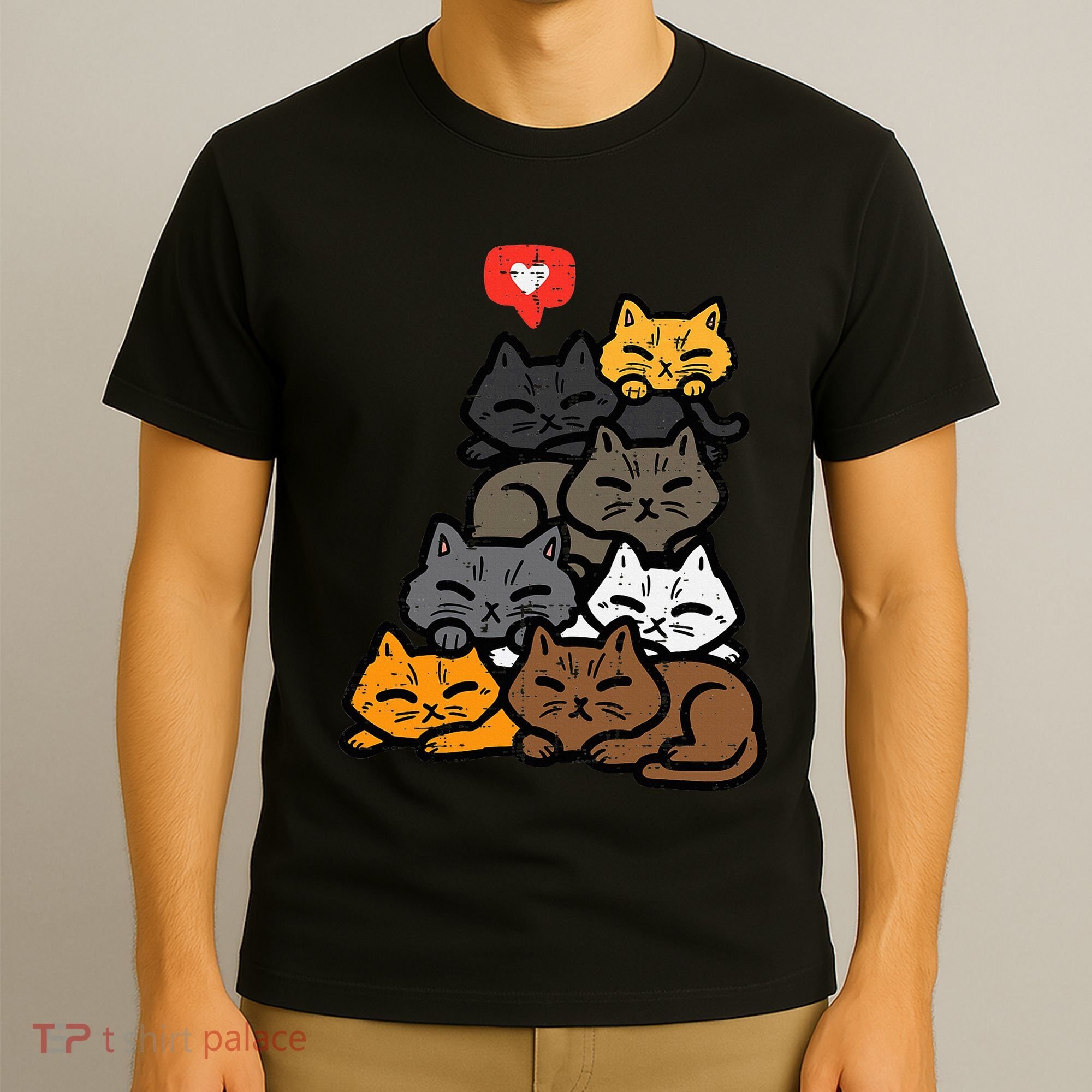 Cat Pile Heart Kawaii Kitten Anime T-Shirt