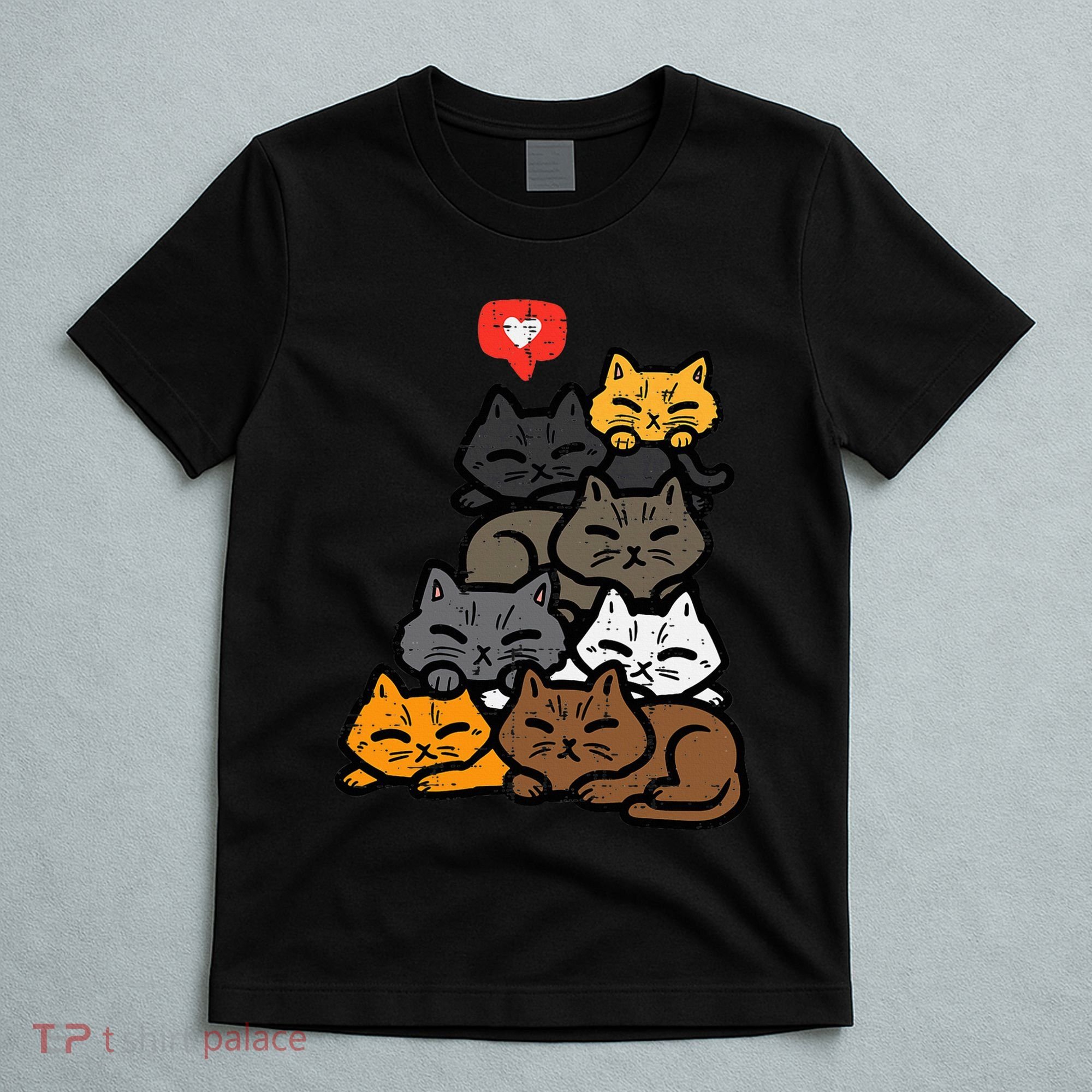 Cat Pile Heart Kawaii Kitten Anime T-Shirt