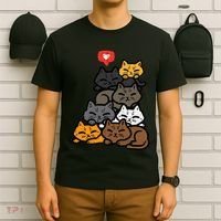 Cat Pile Heart Kawaii Kitten Anime T-Shirt thumb 6