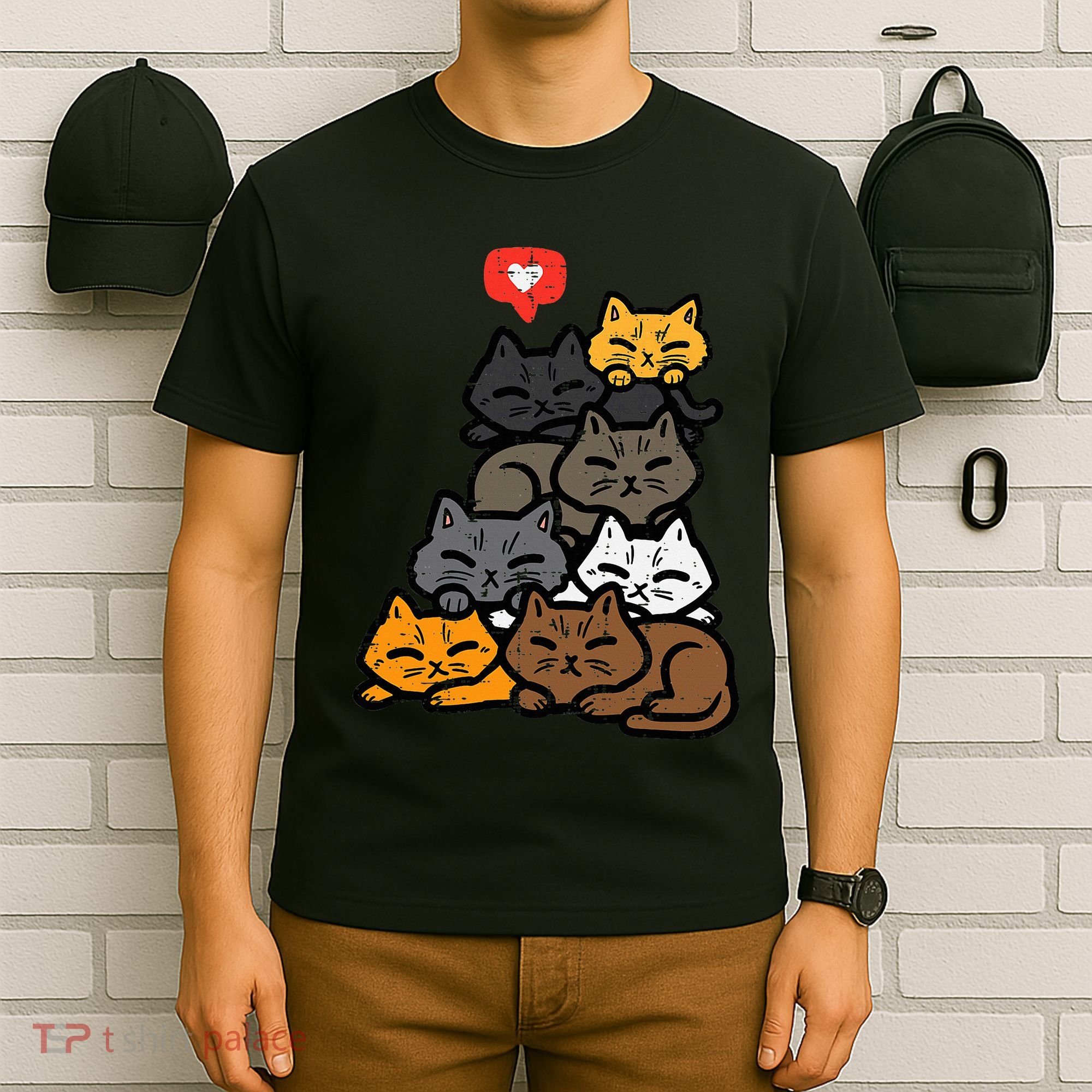 Cat Pile Heart Kawaii Kitten Anime T-Shirt