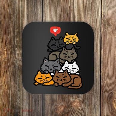 Cat Pile Heart Kawaii Kitten Anime Coaster