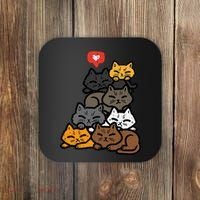 Cat Pile Heart Kawaii Kitten Anime Coaster thumb 0