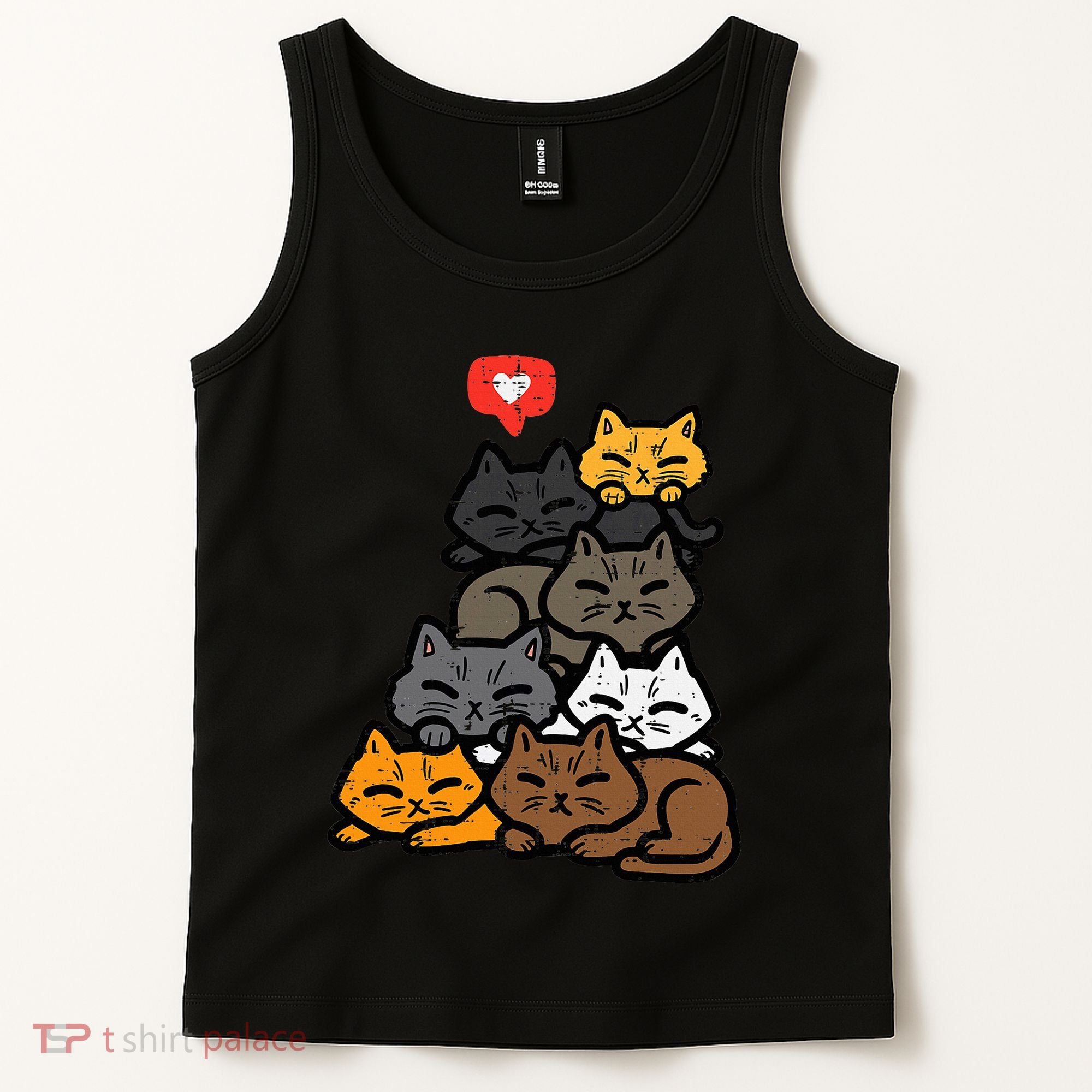 Cat Pile Heart Kawaii Kitten Anime Tank Top