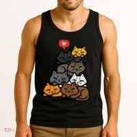 Cat Pile Heart Kawaii Kitten Anime Tank Top thumb 3