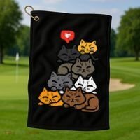 Cat Pile Heart Kawaii Kitten Anime Golf Towel thumb 1