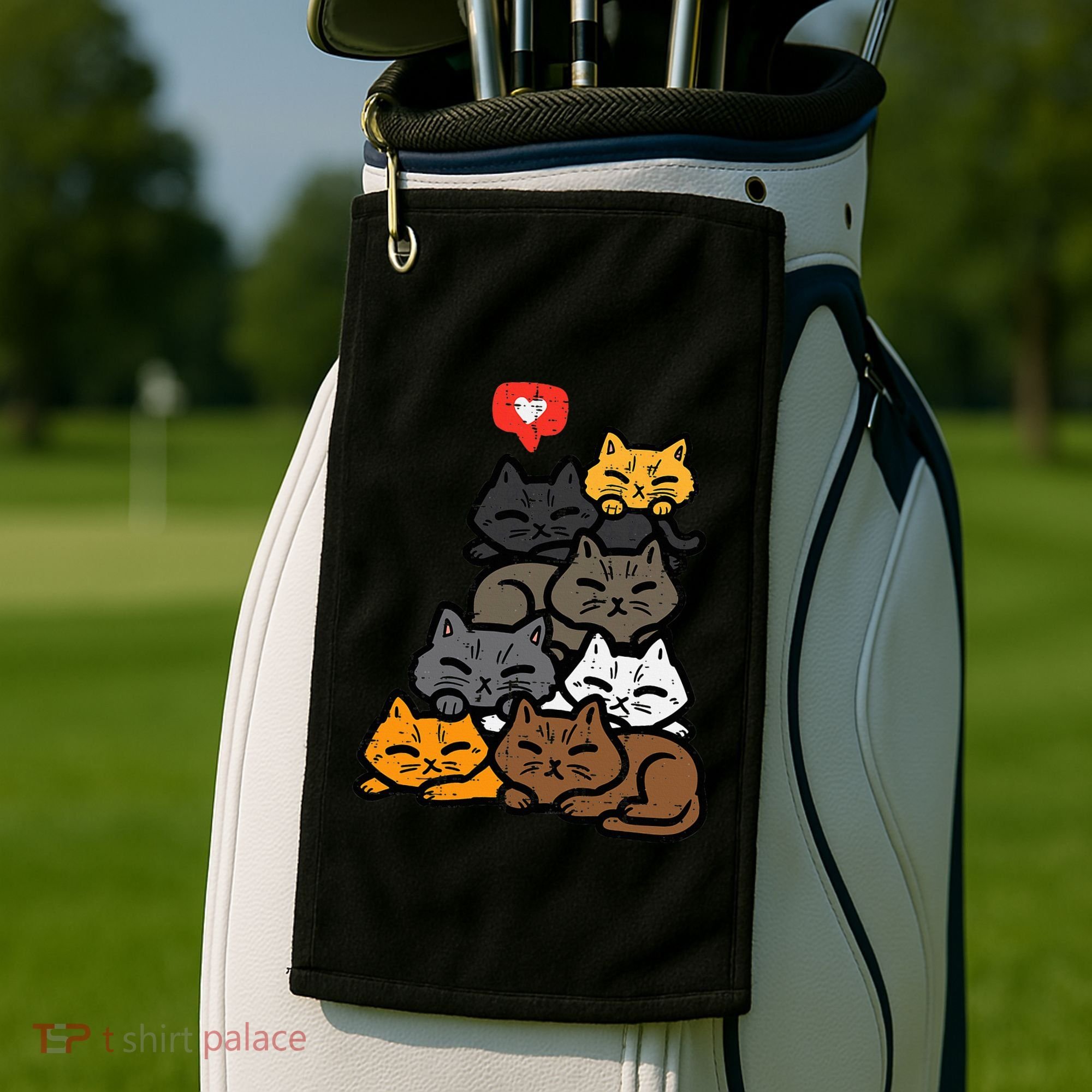 Cat Pile Heart Kawaii Kitten Anime Golf Towel