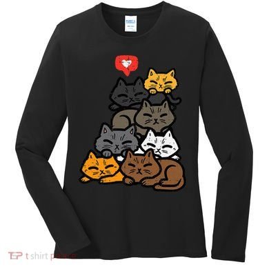 Cat Pile Heart Kawaii Kitten Anime Women's Long Sleeve Shirt