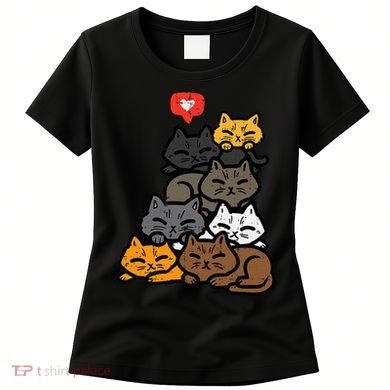 Cat Pile Heart Kawaii Kitten Anime Women's T-Shirt