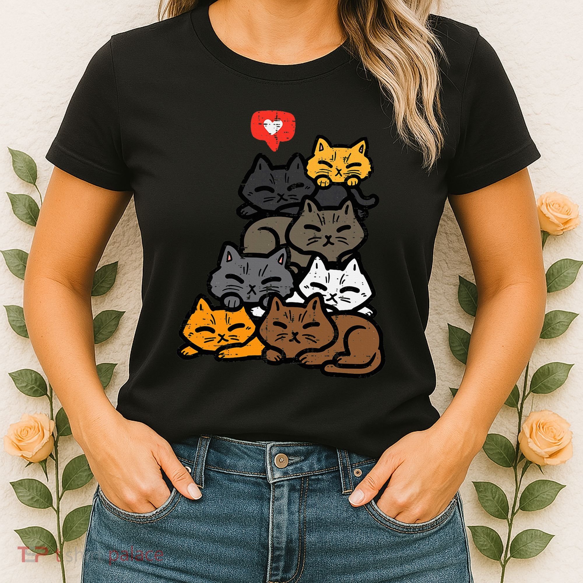 Cat Pile Heart Kawaii Kitten Anime Women's T-Shirt