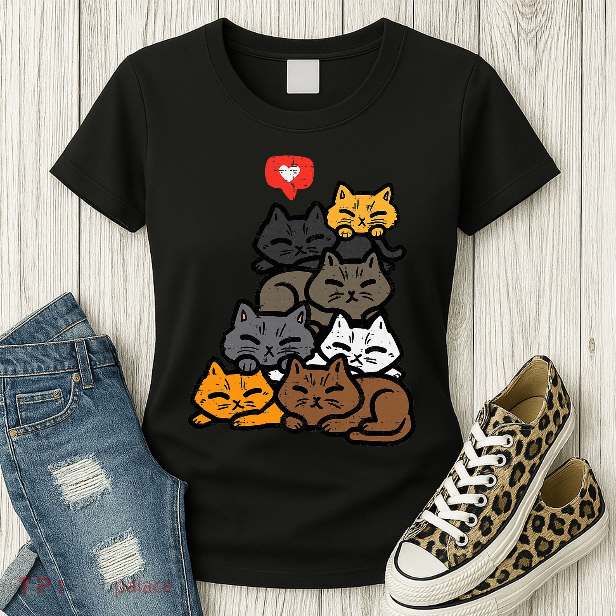 Cat Pile Heart Kawaii Kitten Anime Women's T-Shirt
