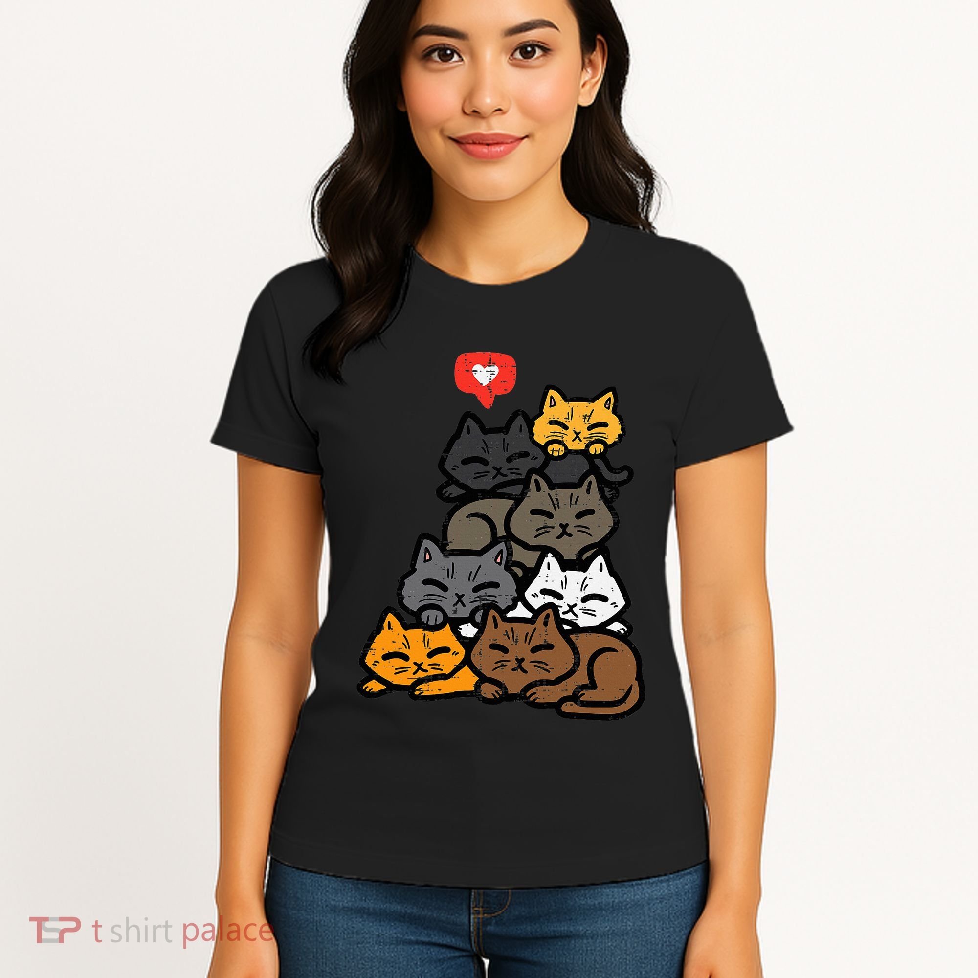 Cat Pile Heart Kawaii Kitten Anime Women's T-Shirt