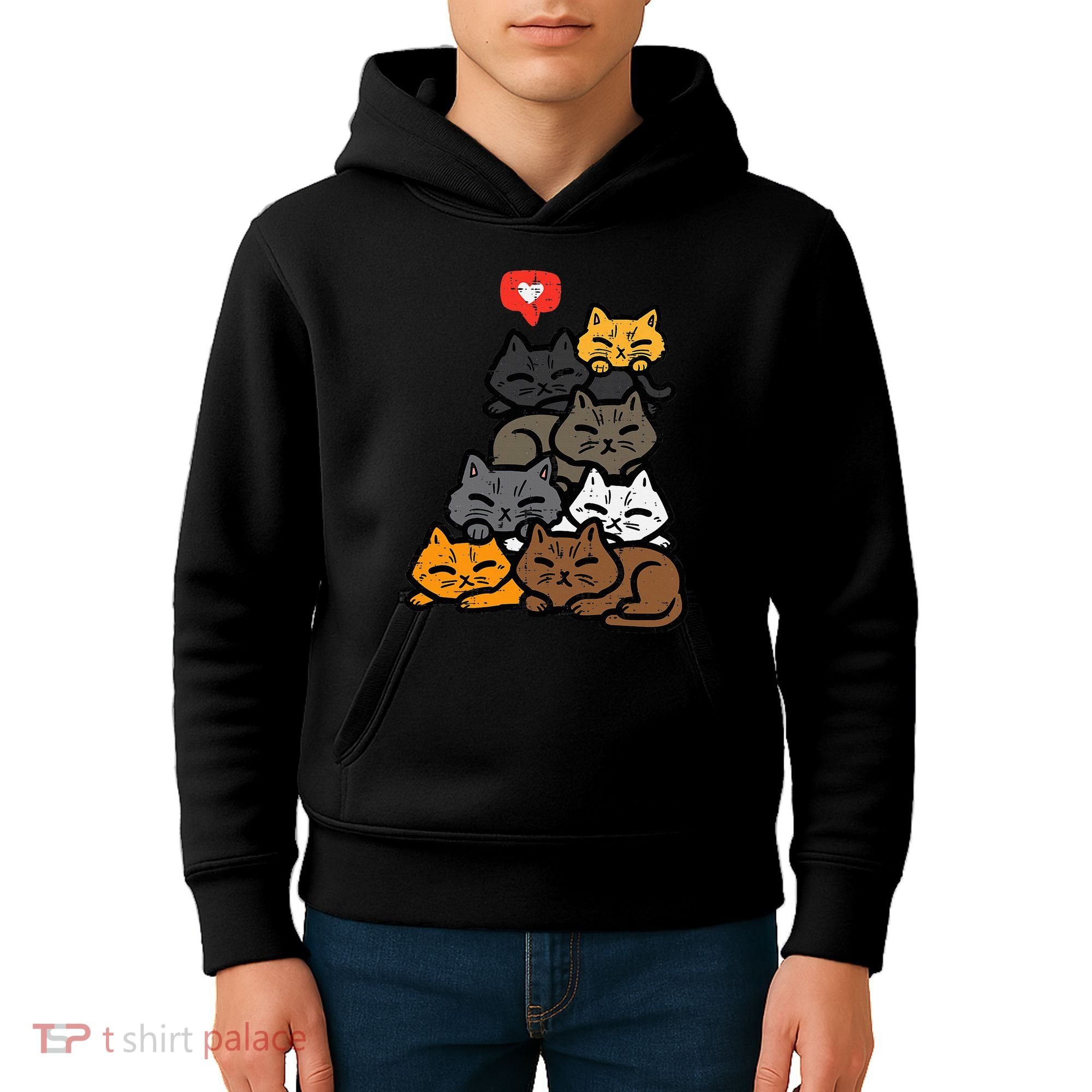Cat Pile Heart Kawaii Kitten Anime Kids Hoodie