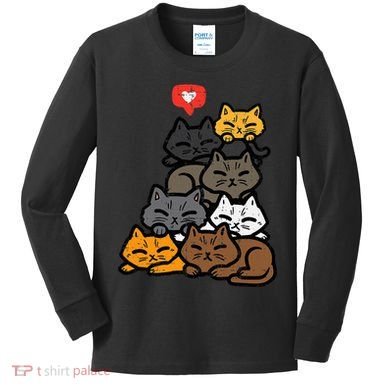 Cat Pile Heart Kawaii Kitten Anime Kids Long Sleeve Shirt