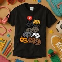 Cat Pile Heart Kawaii Kitten Anime Kids T-Shirt thumb 3