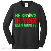 Christmas Pittsburghese He Knows If Yinz Been Jagoffs Kids Long Sleeve Shirt thumb 0