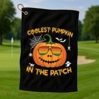 Coolest Pumpkin In The Patch Funny Pumpkin Sunglasses Gift Golf Towel thumb 1