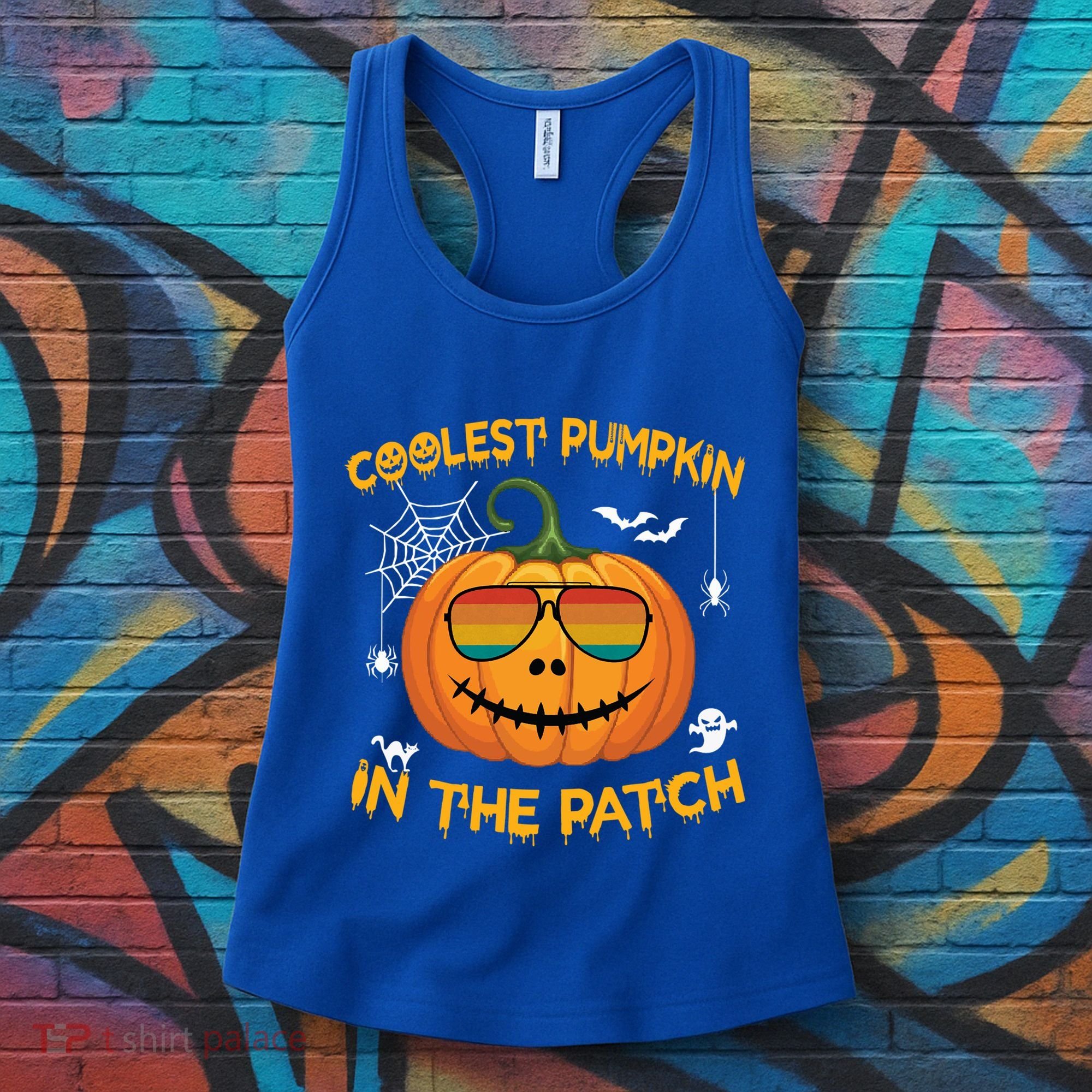 Coolest Pumpkin In The Patch Funny Pumpkin Sunglasses Gift Women's Tank Top