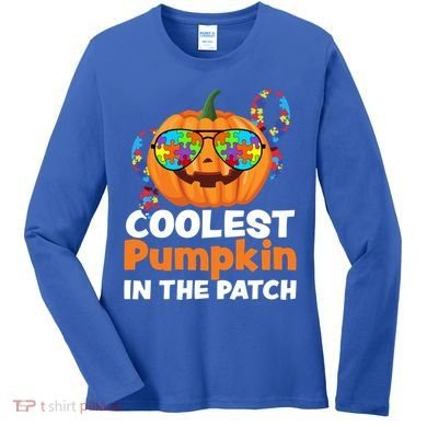 Coolest Pumpkin In The Patch Autism Halloween Gift Women's Long Sleeve Shirt