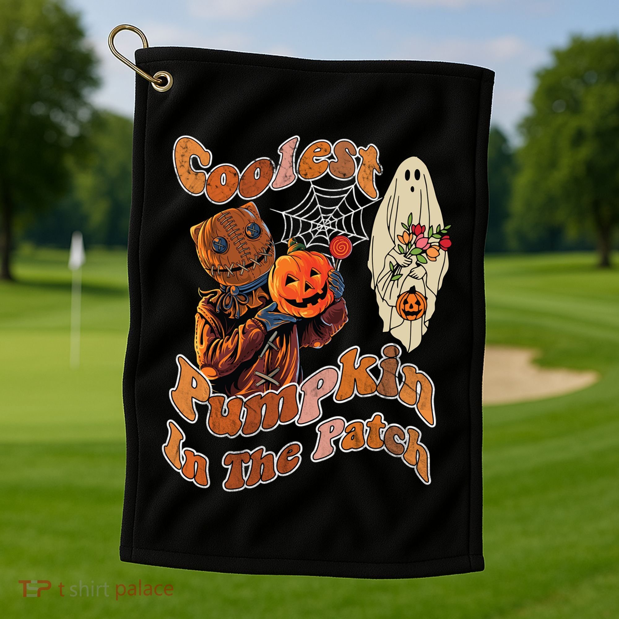 Coolest Pumpkin In The Patch Floral Ghost Funny Gift Golf Towel