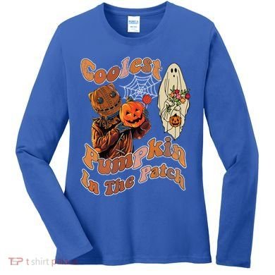 Coolest Pumpkin In The Patch Floral Ghost Funny Gift Women's Long Sleeve Shirt