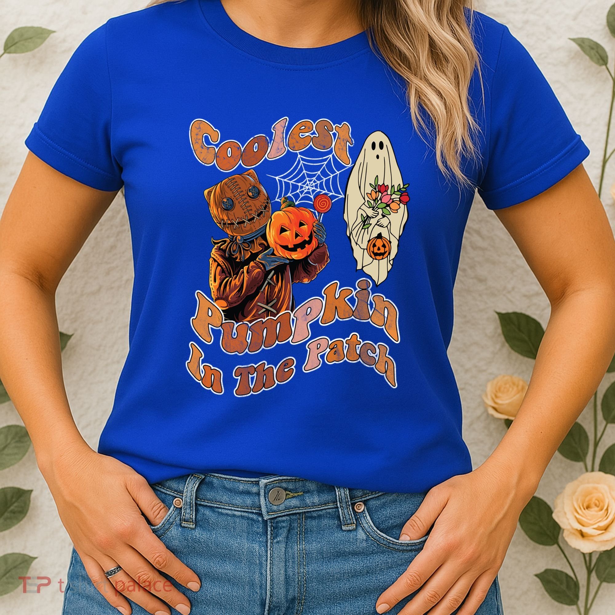 Coolest Pumpkin In The Patch Floral Ghost Funny Gift Women's T-Shirt
