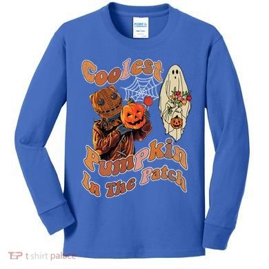 Coolest Pumpkin In The Patch Floral Ghost Funny Gift Kids Long Sleeve Shirt
