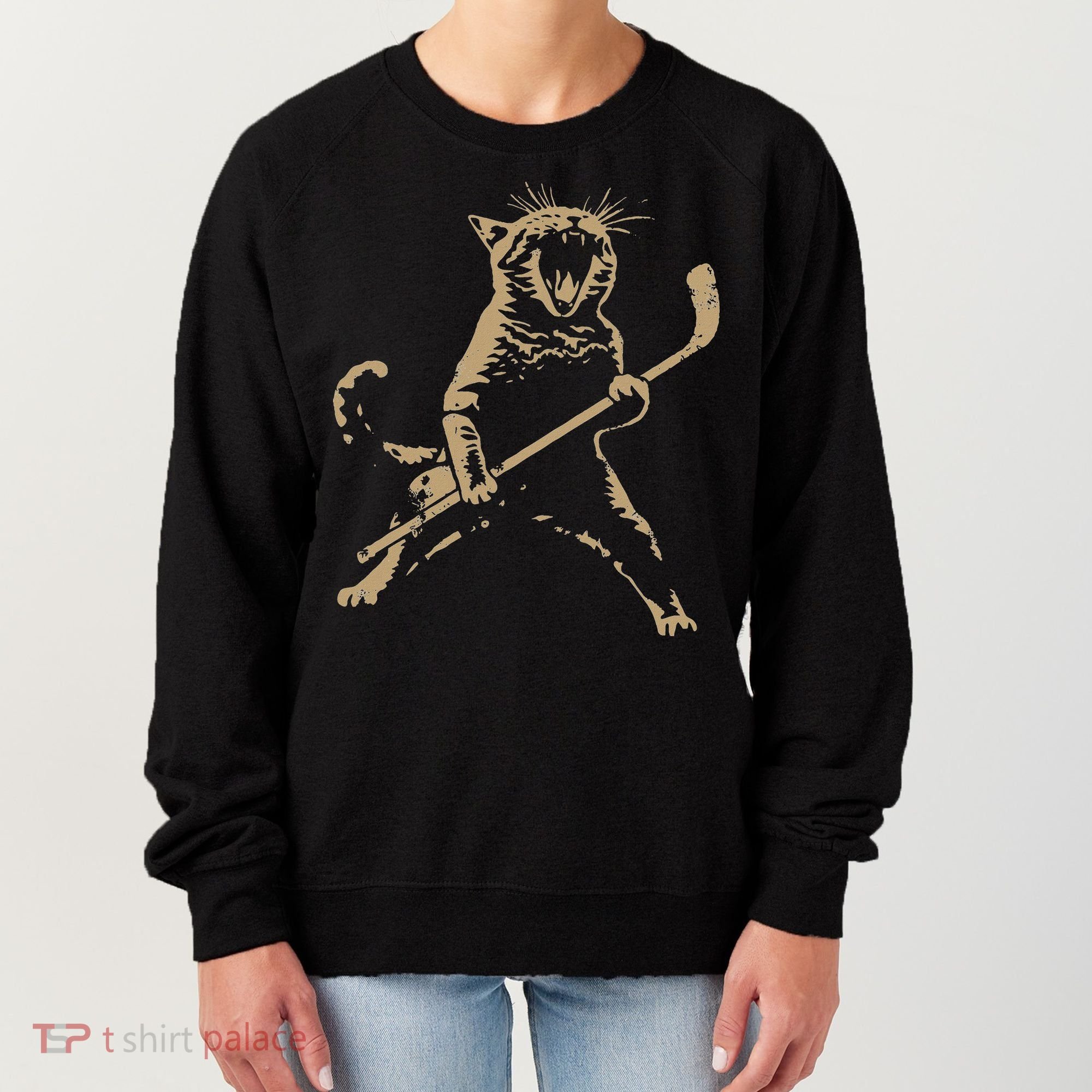 Cat Playing Ice Hockey Women's Sweatshirt