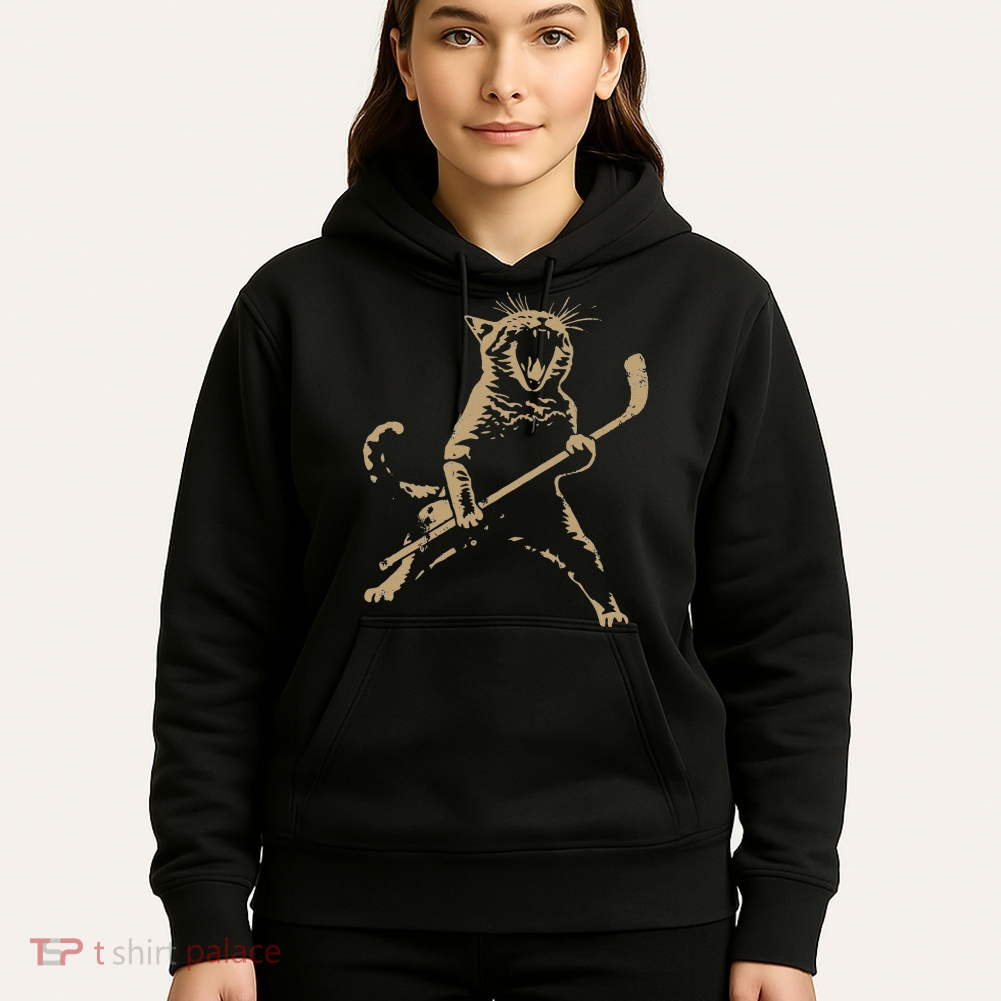Cat Playing Ice Hockey Hoodie