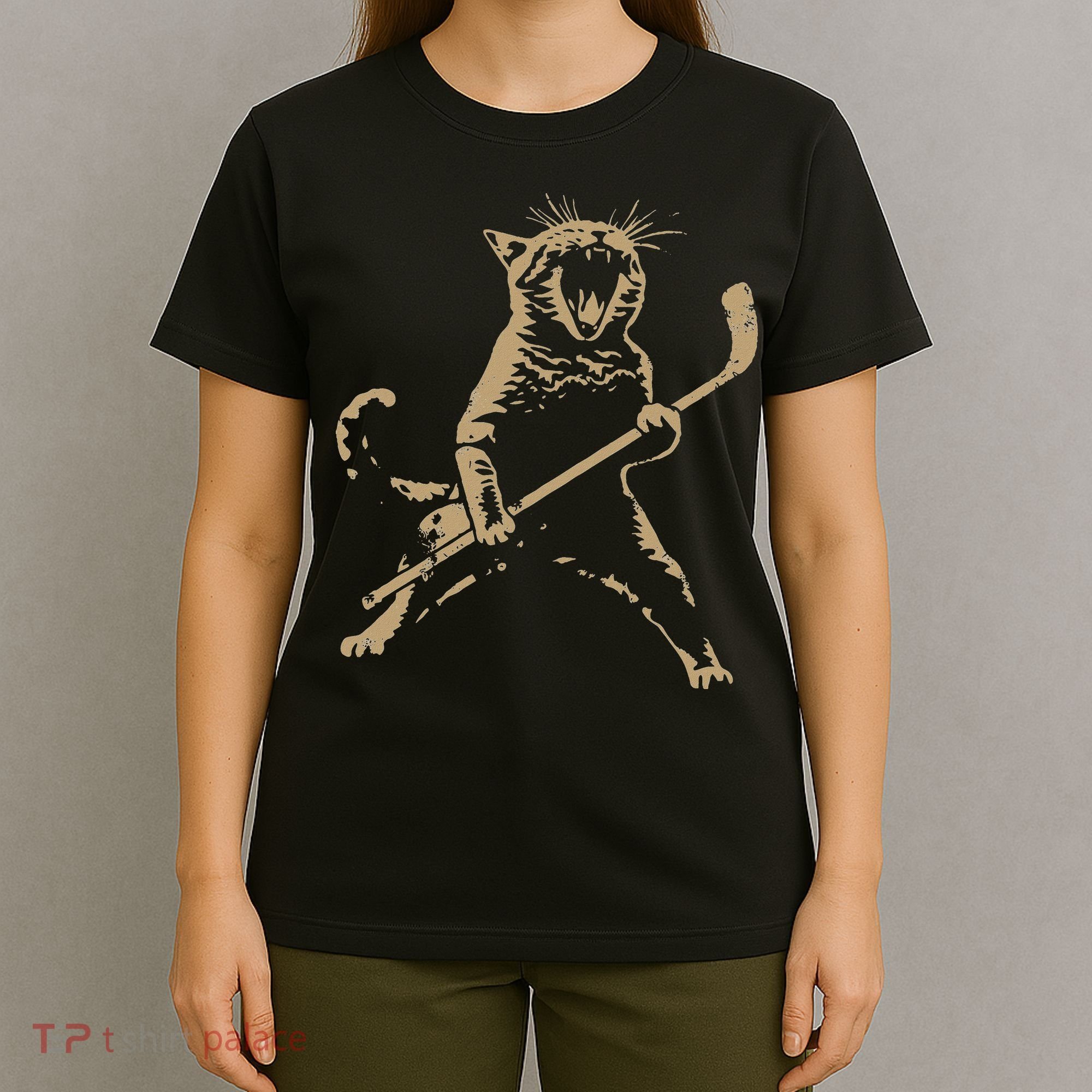 Cat Playing Ice Hockey T-Shirt